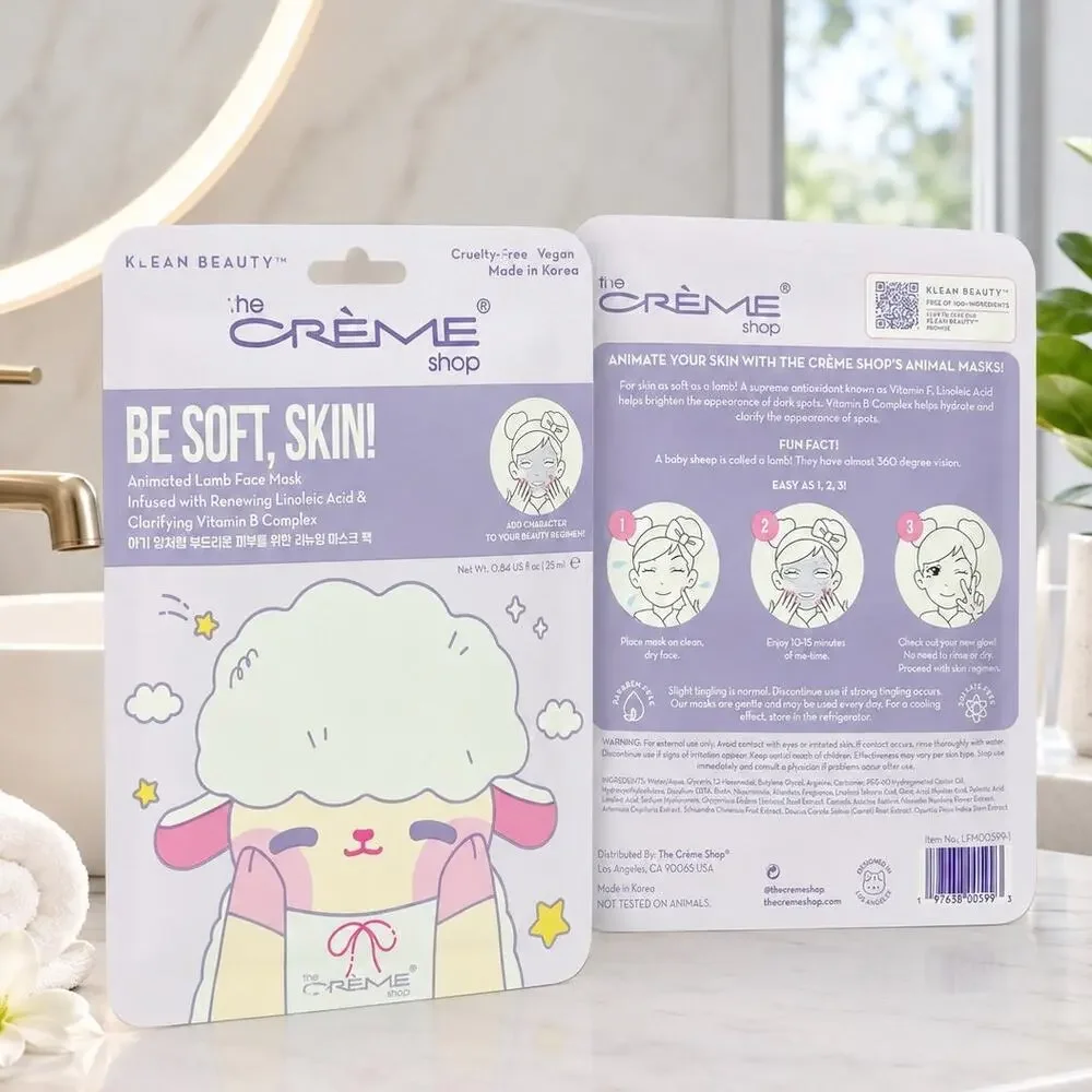 The Creme Shop Be Soft Skin Animated Lamb Sheet Mask 2 Pack K Beauty